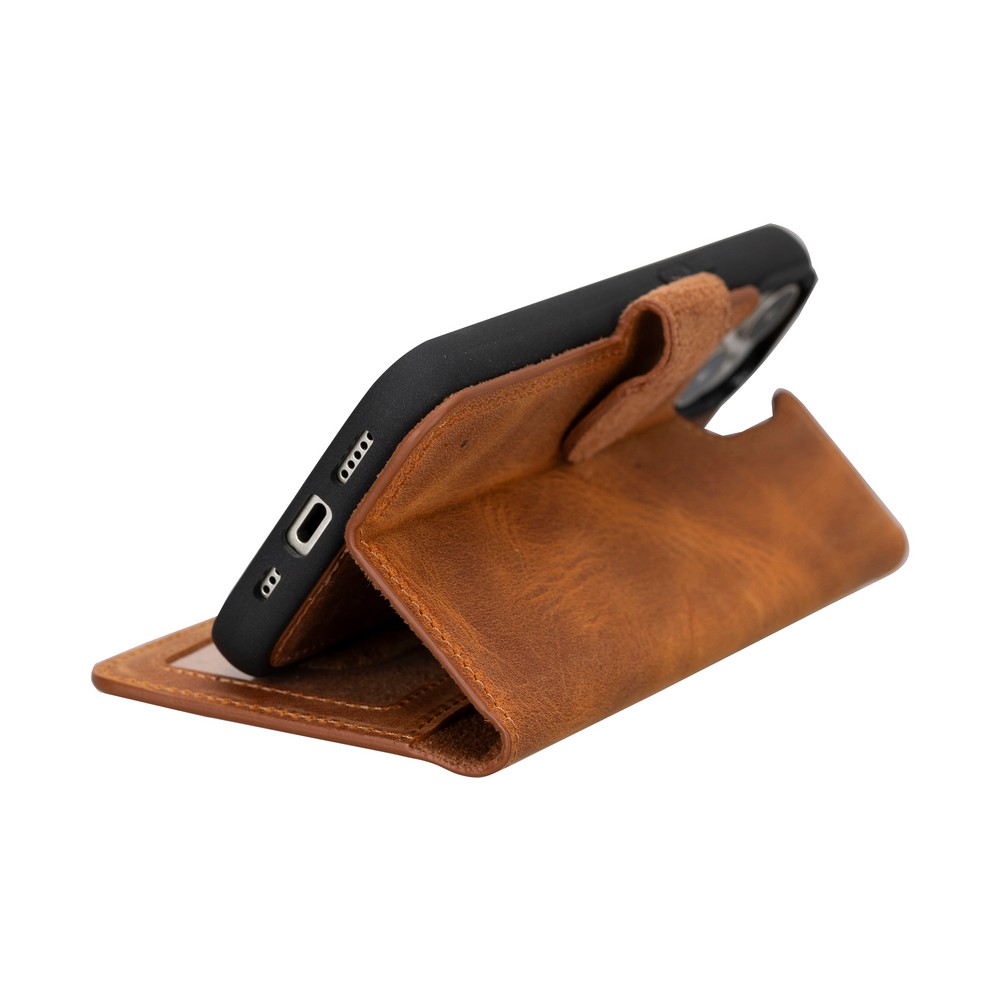 Apple İphone 15 Uyumlu Deri̇ Cüzdanlı Kılıf Mwwn G19 Taba