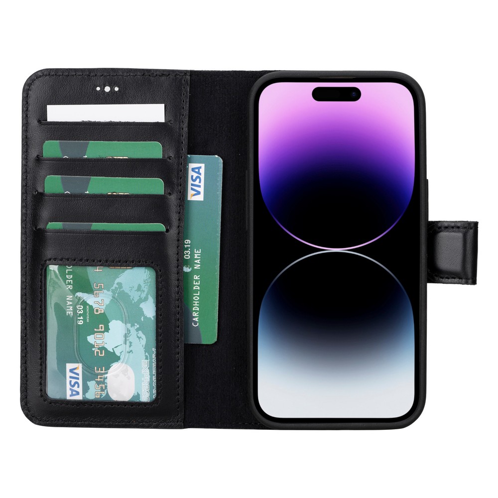 Apple İphone 15 Uyumlu Deri̇ Cüzdanlı Kılıf Mwwn Rst1 Si̇yah