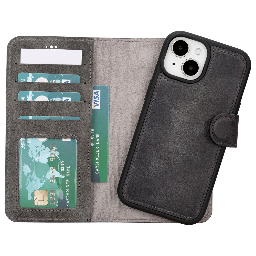 Apple İphone 15 Uyumlu Deri̇ Cüzdanlı Kılıf Mwwn Vs4Ef Gri̇