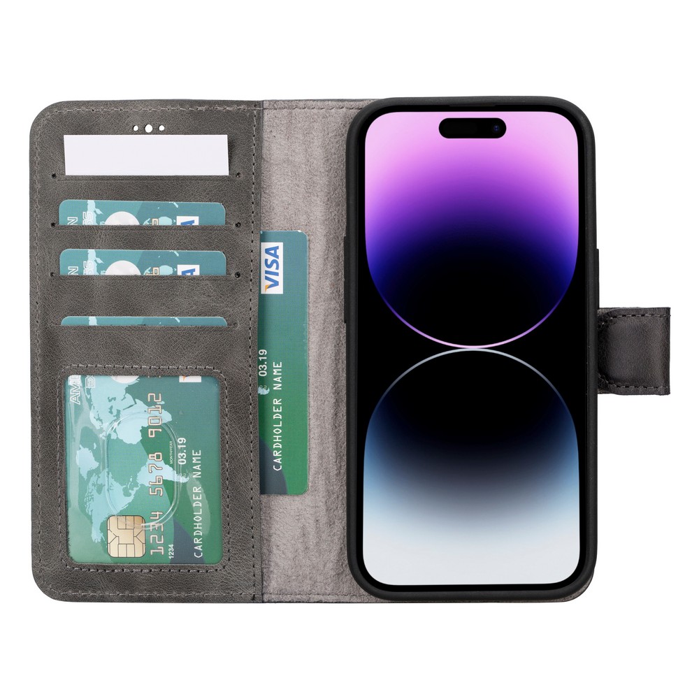 Apple İphone 15 Uyumlu Deri̇ Cüzdanlı Kılıf Mwwn Vs4Ef Gri̇