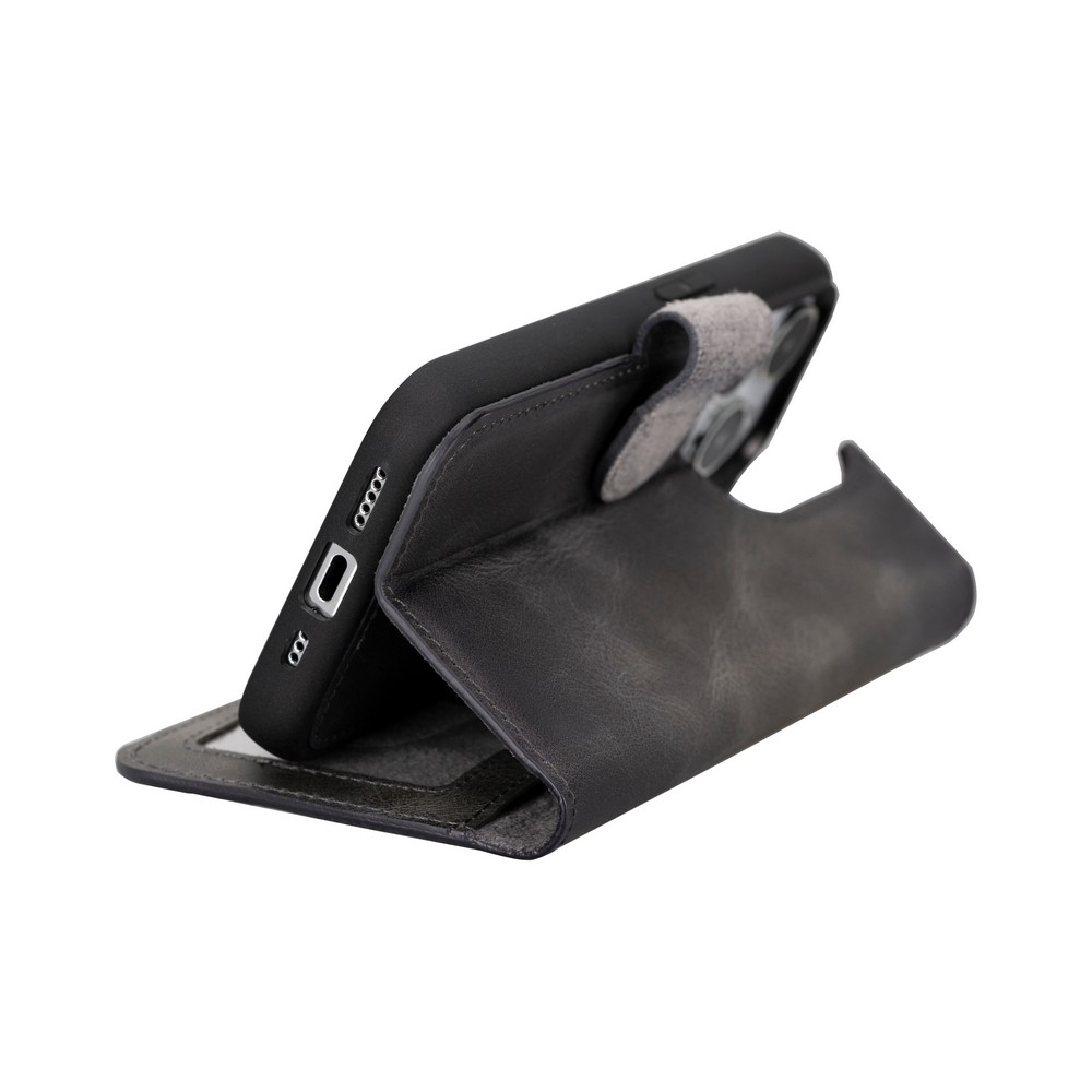 Apple İphone 15 Uyumlu Deri̇ Cüzdanlı Kılıf Mwwn Vs4Ef Gri̇