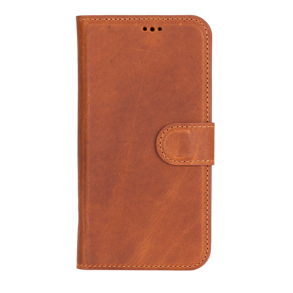 Apple İphone 16 Plus Uyumlu, Haki̇ki̇ Deri̇, El Yapımı, Cüzdanlı Kılıf, Karamel