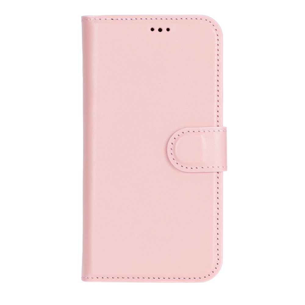 Apple İphone 16 Plus Uyumlu, Haki̇ki̇ Deri̇, El Yapımı, Cüzdanlı Kılıf, Toz Pembe