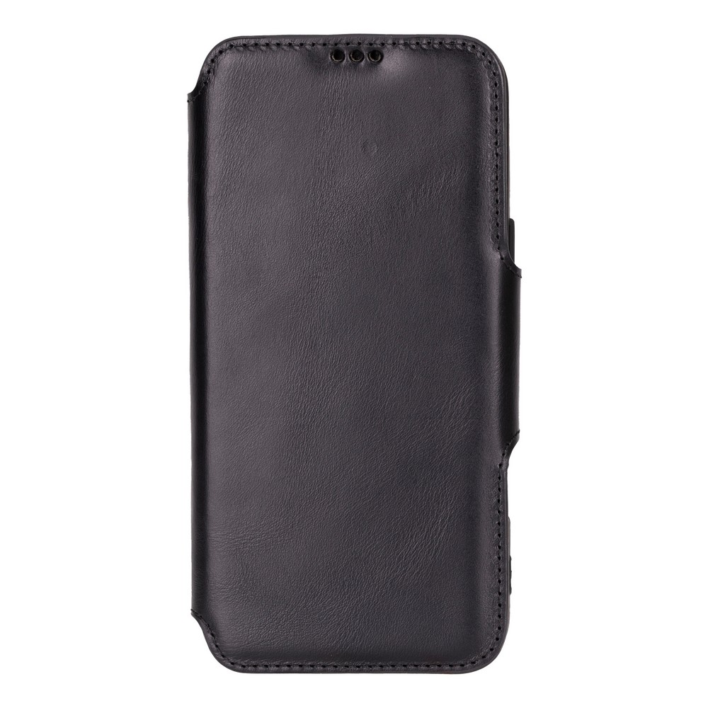 Apple İphone 16 Pro Max Uyumlu, Haki̇ki̇ Deri̇, El Yapımı, Cüzdanlı Kılıf, Parlak Si̇yah