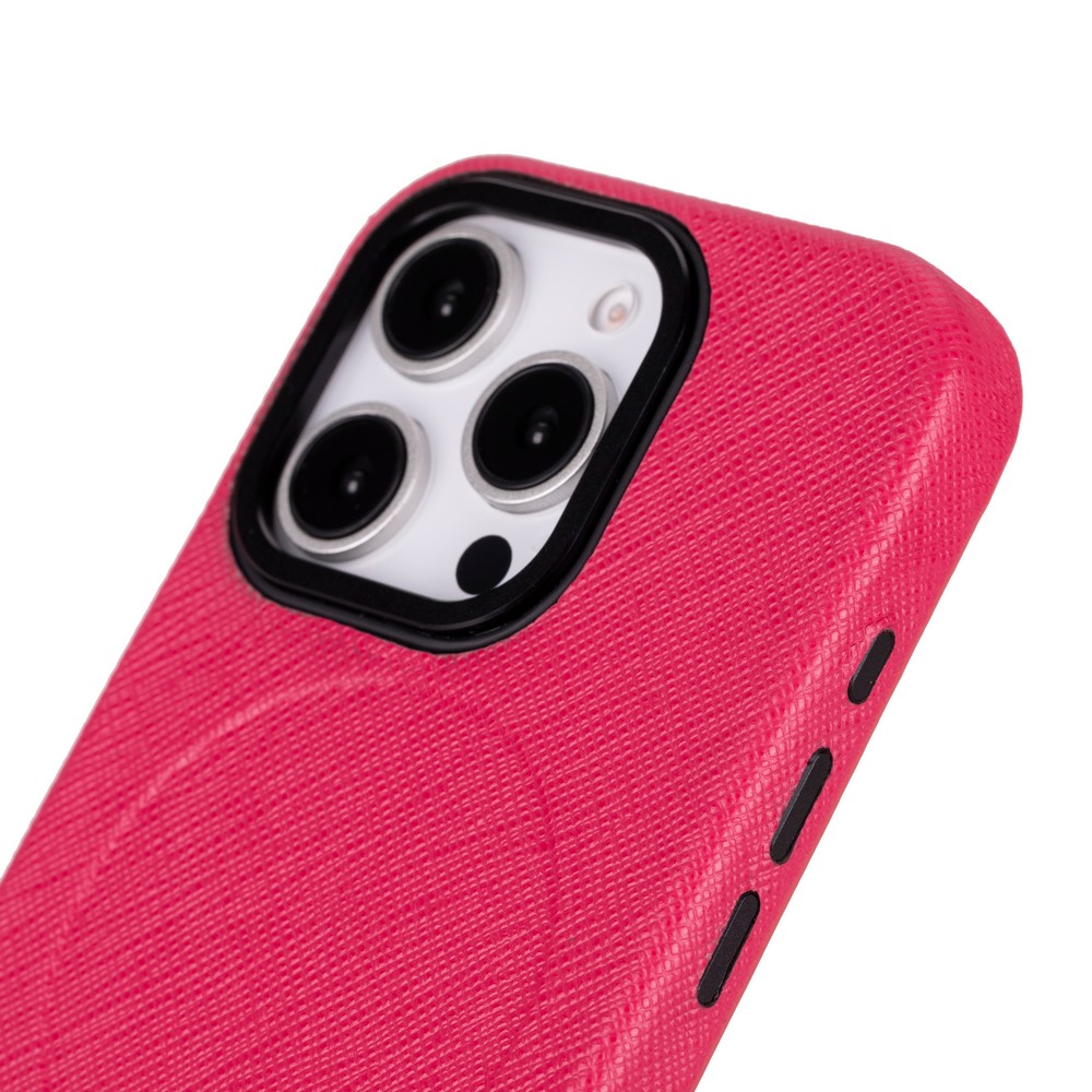 Apple İphone 16 Pro Max Uyumlu, Haki̇ki̇ Deri̇, El Yapımı Kılıf, Pembe