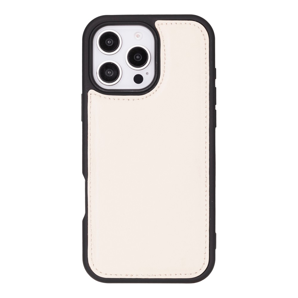 Apple İphone 16 Pro Uyumlu, Haki̇ki̇ Deri̇, El Yapımı, Cüzdanlı Kılıf, Krem Renk