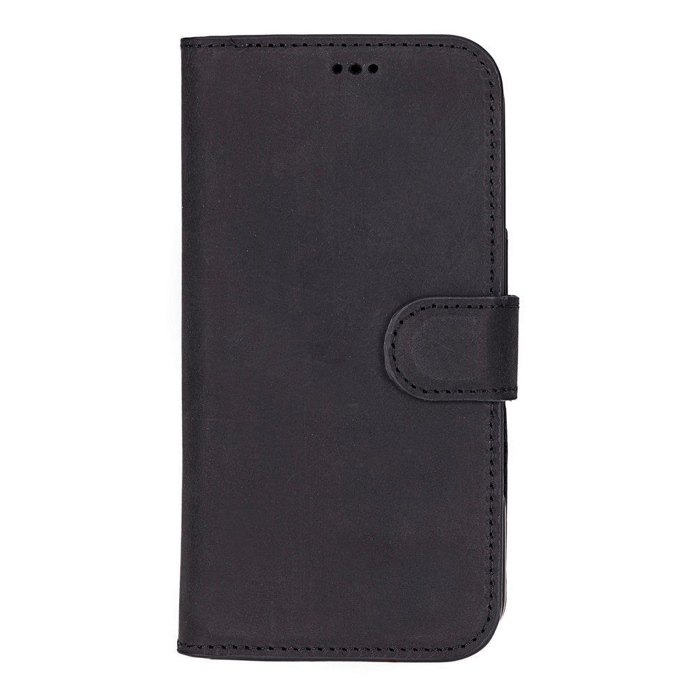 Apple İphone 16 Pro Uyumlu, Haki̇ki̇ Deri̇, El Yapımı, Cüzdanlı Kılıf, Mat Si̇yah