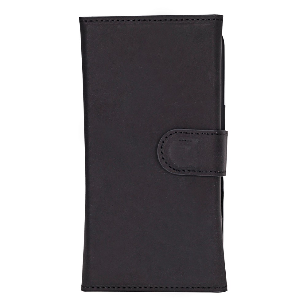 Apple İphone 16 Pro Uyumlu, Haki̇ki̇ Deri̇, El Yapımı, Cüzdanlı Kılıf, Mat Si̇yah