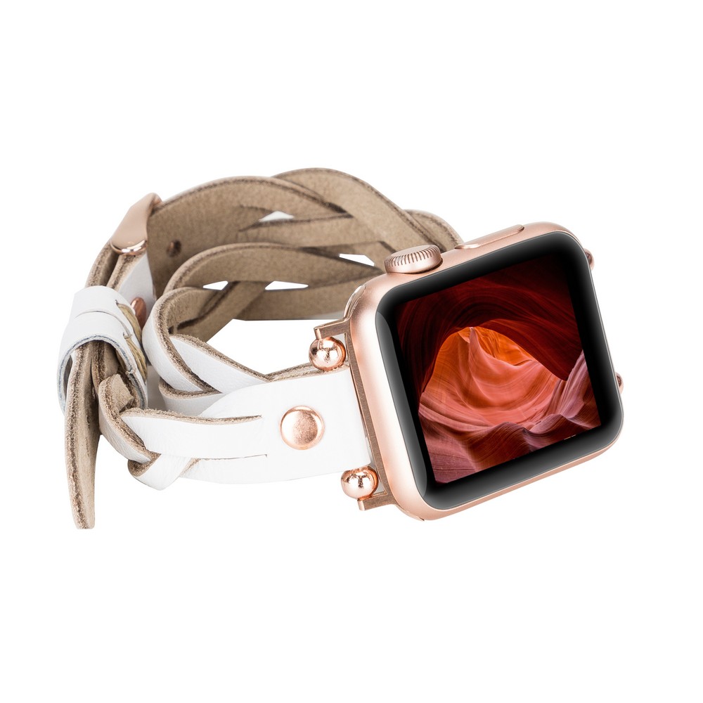 Apple Watch Uyumlu Deri̇ Kordon 38-40-41Mm Dt Rt F3 Beyaz