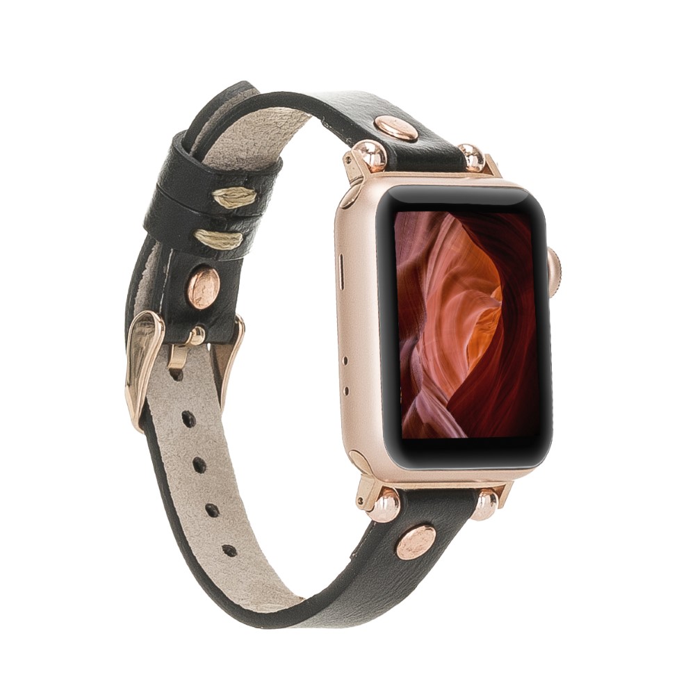 Apple Watch Uyumlu Deri̇ Kordon 38-40-41Mm Rt Rst1 Si̇yah