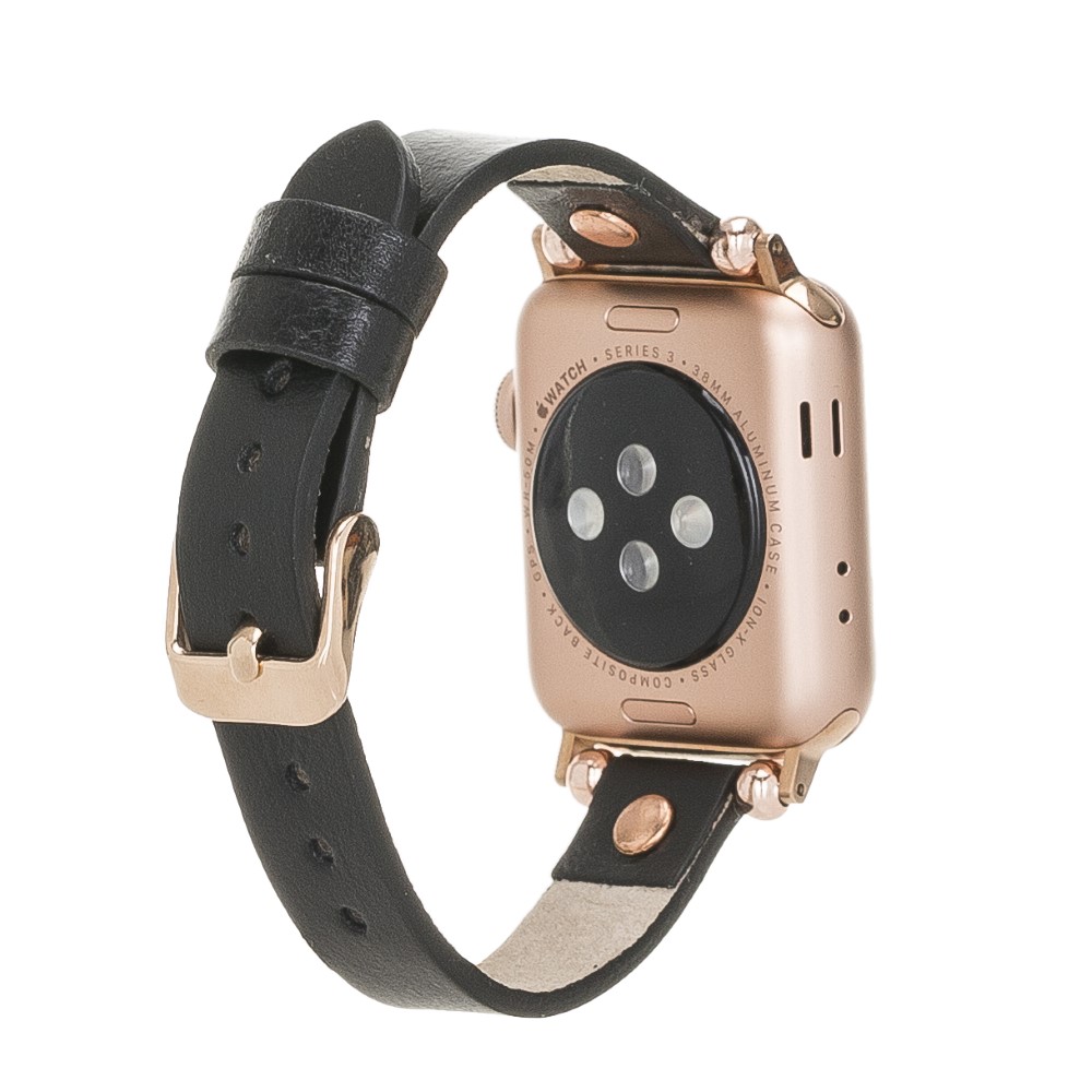 Apple Watch Uyumlu Deri̇ Kordon 38-40-41Mm Rt Rst1 Si̇yah