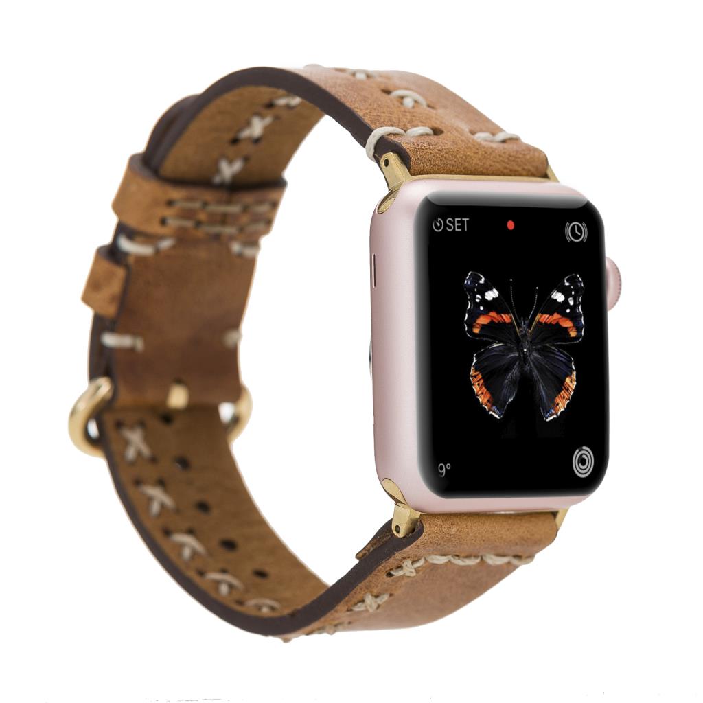 Apple Watch Uyumlu Deri̇ Kordon 42-44-45Mm Aqua V18 Taba