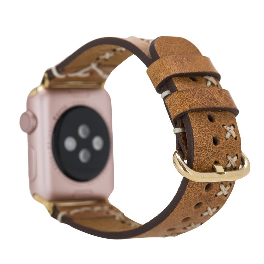 Apple Watch Uyumlu Deri̇ Kordon 42-44-45Mm Aqua V18 Taba