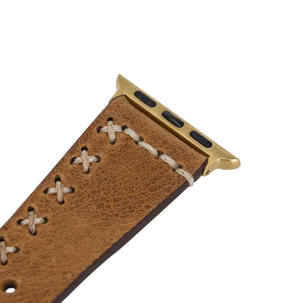 Apple Watch Uyumlu Deri̇ Kordon 42-44-45Mm Aqua V18 Taba