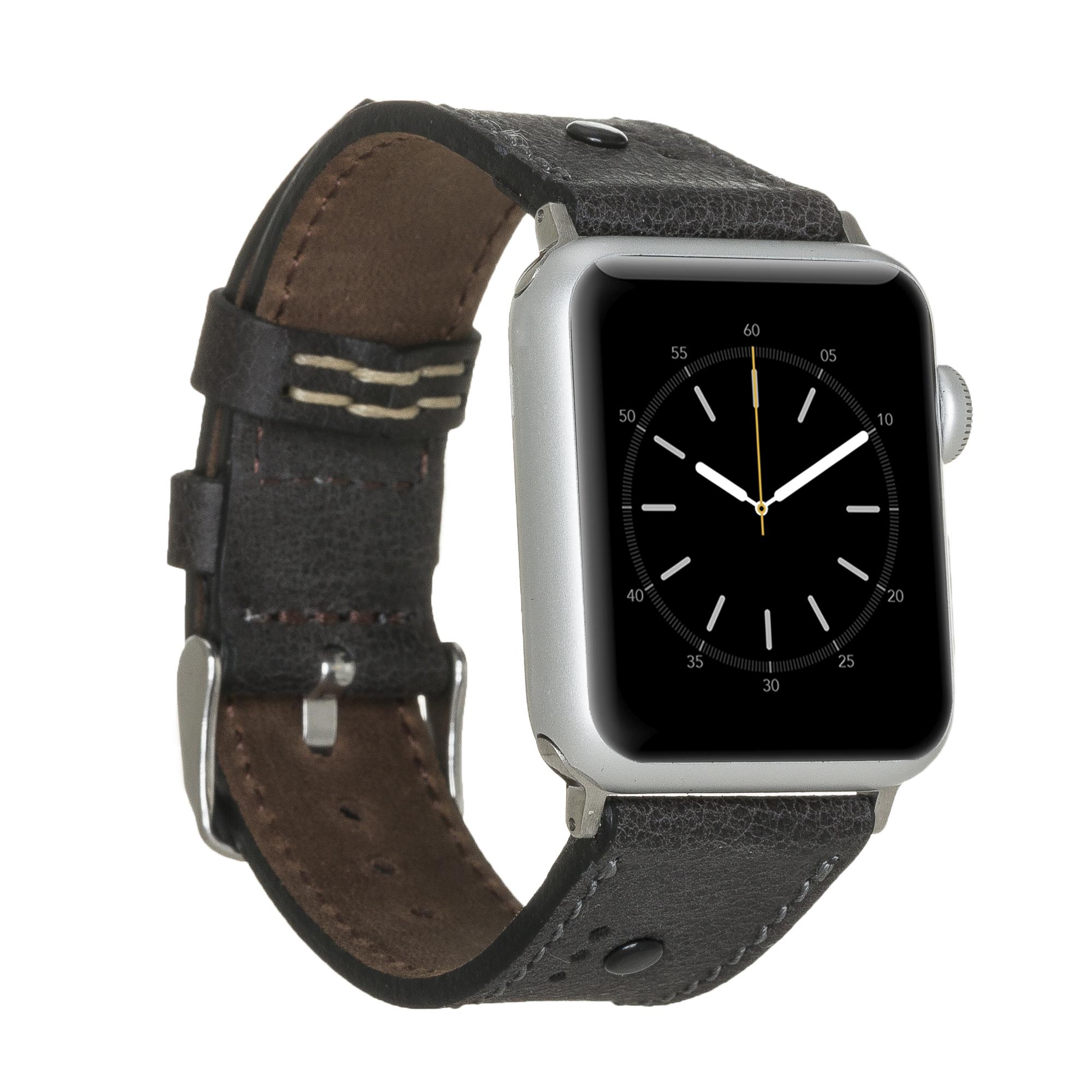 Apple Watch Uyumlu Deri̇ Kordon 42-44-45Mm Bt Si̇yah