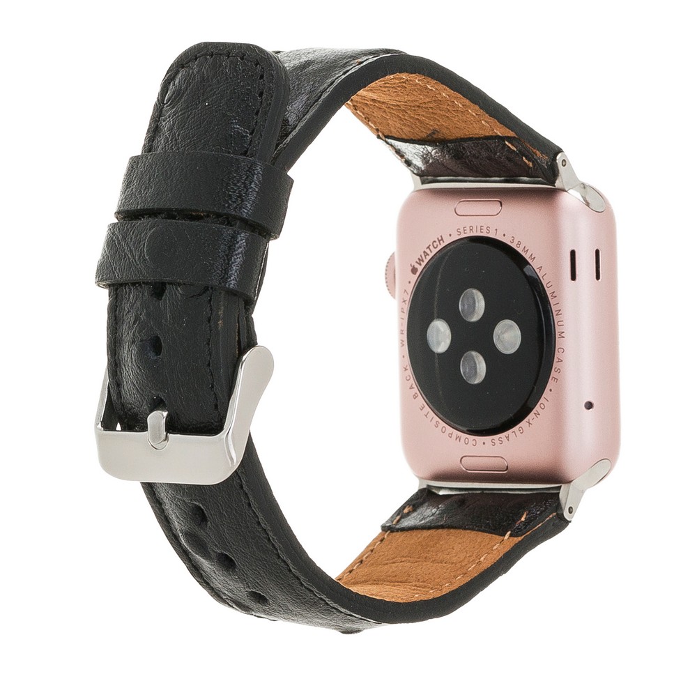Apple Watch Uyumlu Deri̇ Kordon 42-44-45Mm De5 Si̇yah