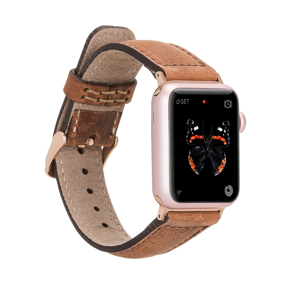 Apple Watch Uyumlu Deri̇ Kordon 42-44-45Mm G19 Taba