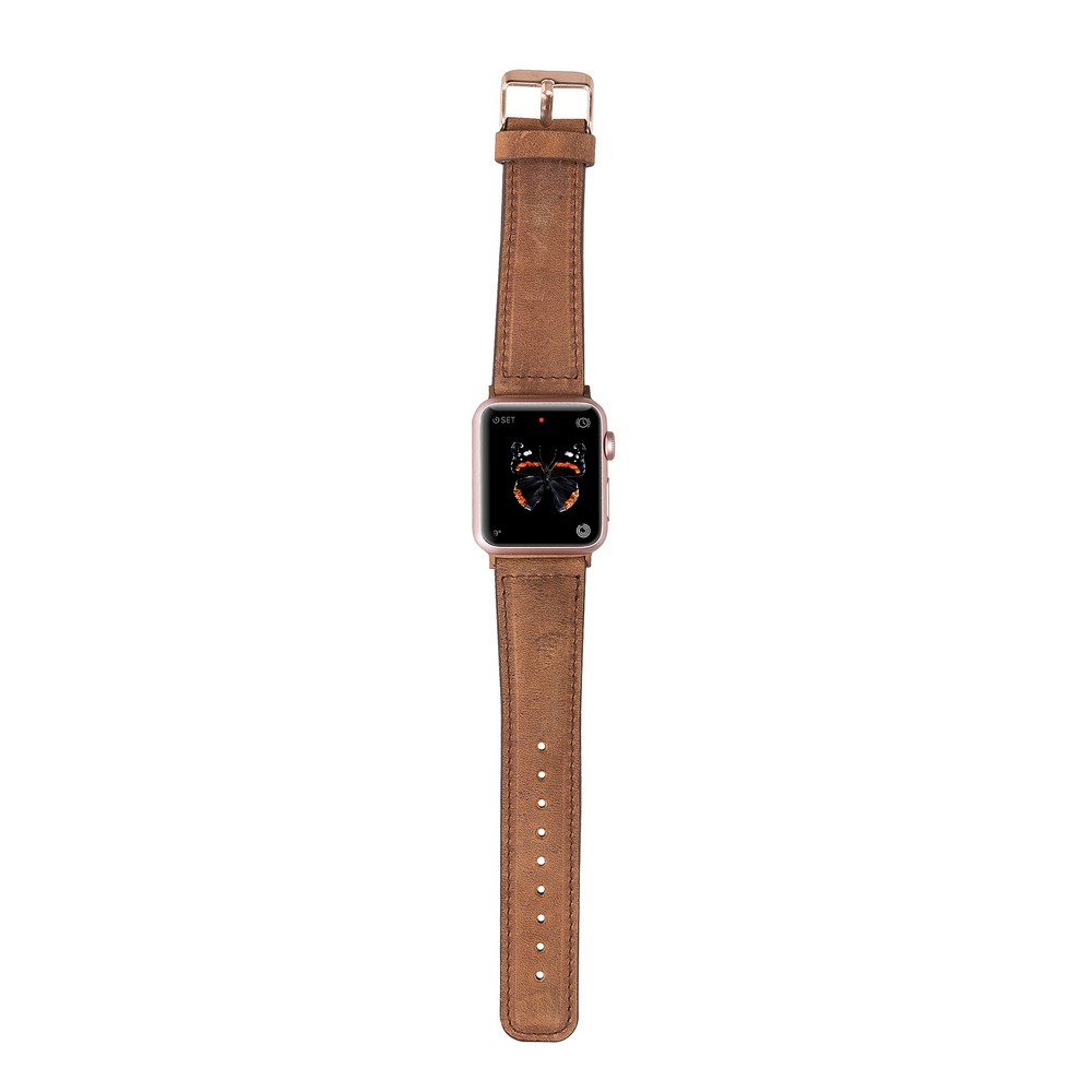 Apple Watch Uyumlu Deri̇ Kordon 42-44-45Mm G19 Taba
