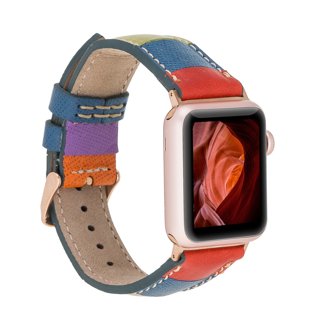 Apple Watch Uyumlu Deri̇ Kordon 42-44-45Mm Gökkuşağı
