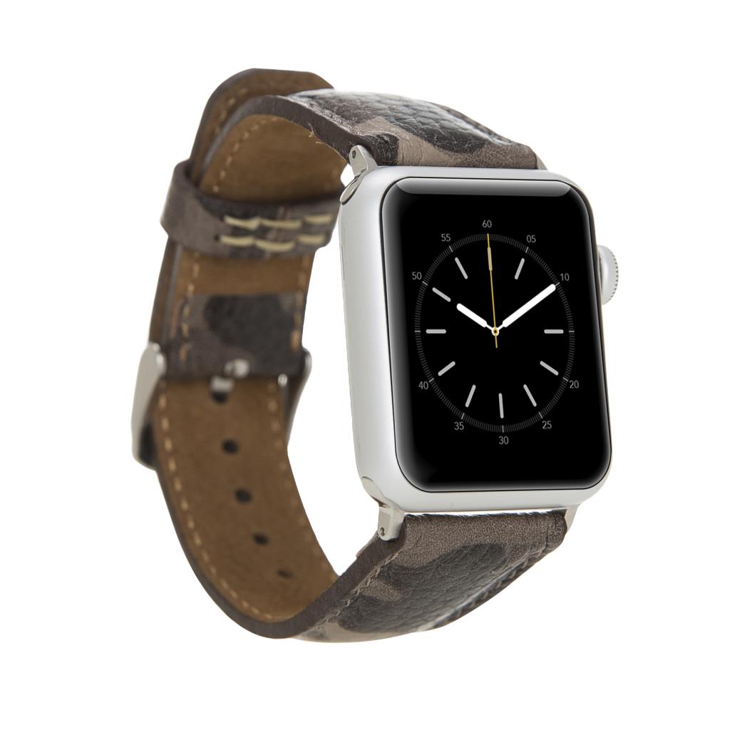 Apple Watch Uyumlu Deri̇ Kordon 42-44-45Mm Kamuflaj Bej