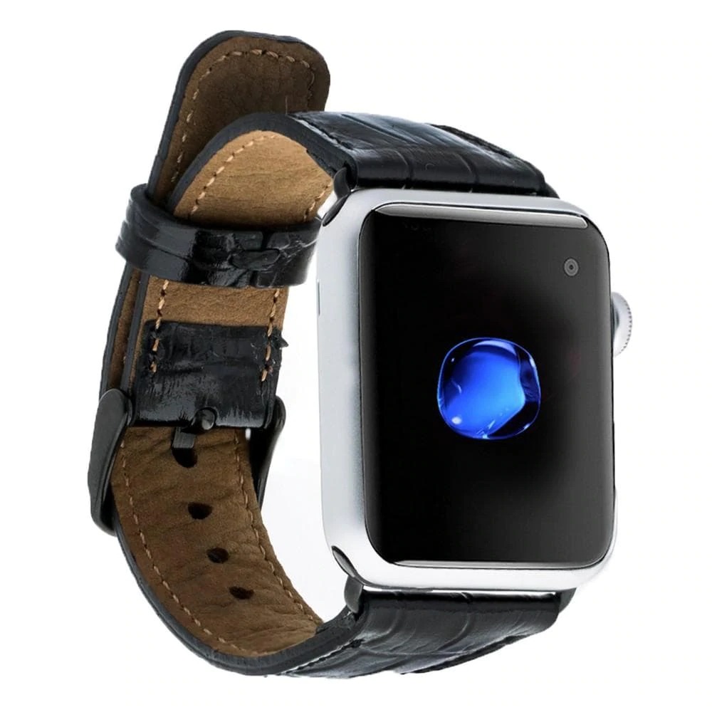 Apple Watch Uyumlu Deri̇ Kordon 42-44-45Mm Kroko Si̇yah