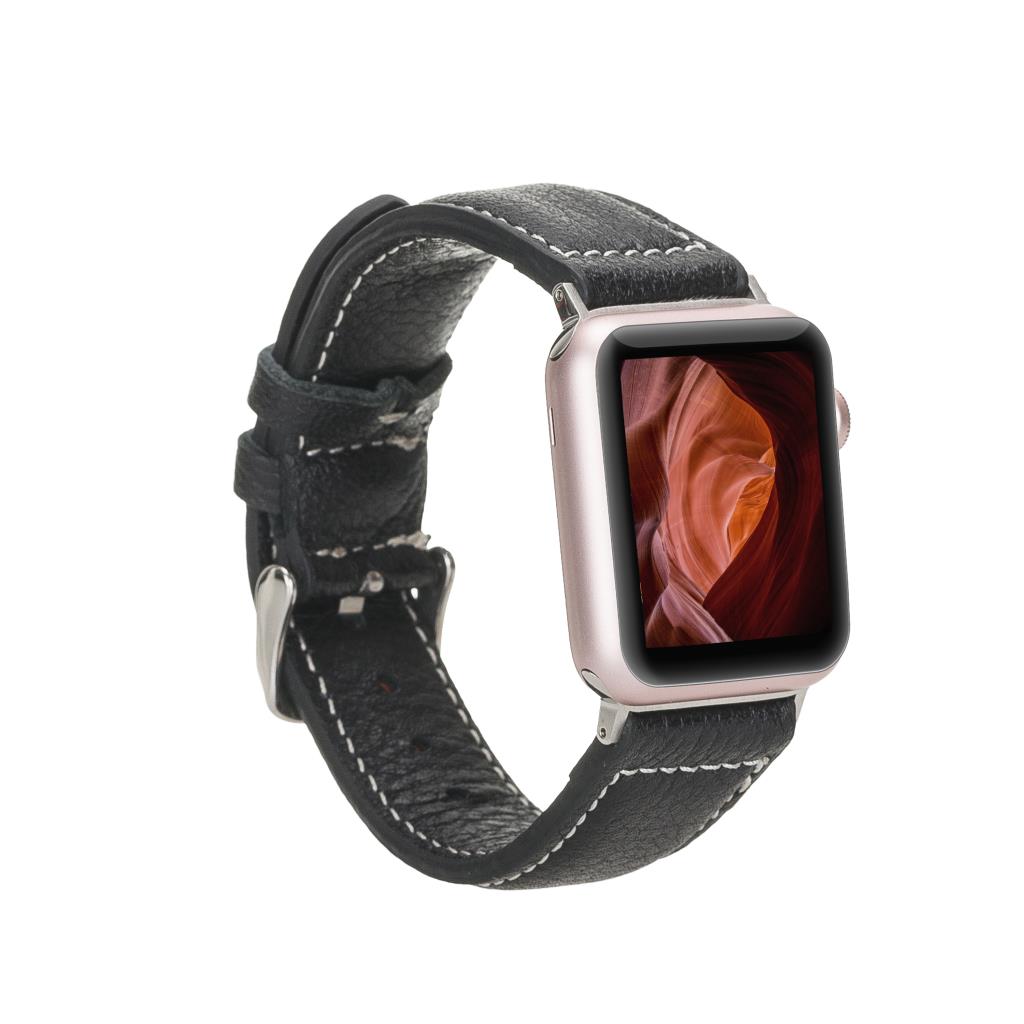 Apple Watch Uyumlu Deri̇ Kordon 42-44-45Mm Nm1-As1 Si̇yah