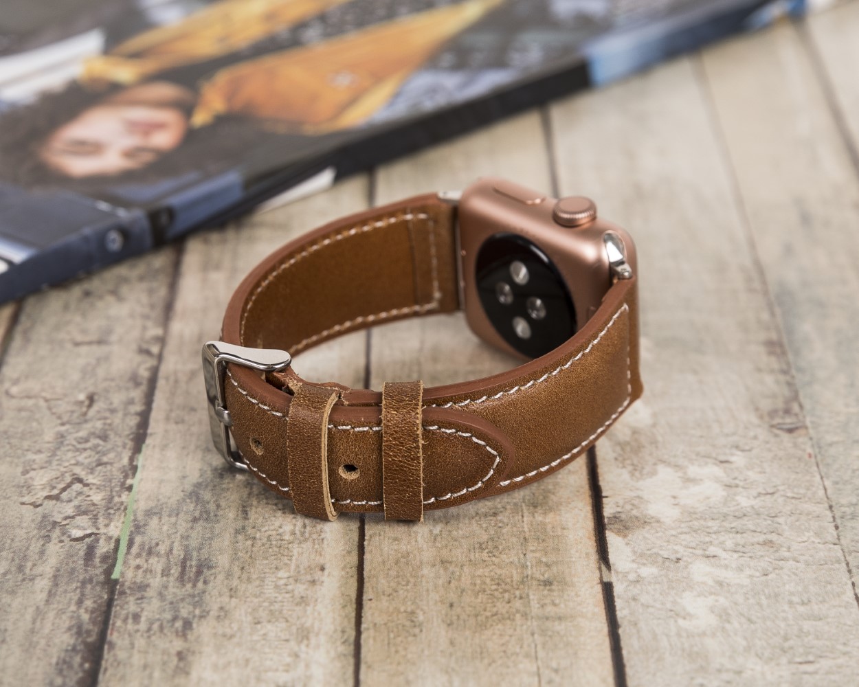 Apple Watch Uyumlu Deri̇ Kordon 42-44-45Mm Nm4-As2 Taba