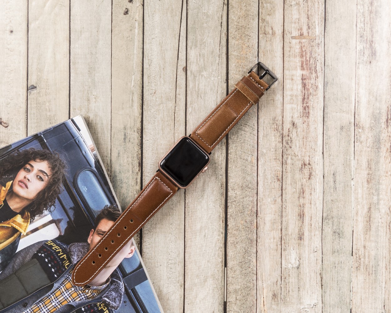 Apple Watch Uyumlu Deri̇ Kordon 42-44-45Mm Nm4-As2 Taba