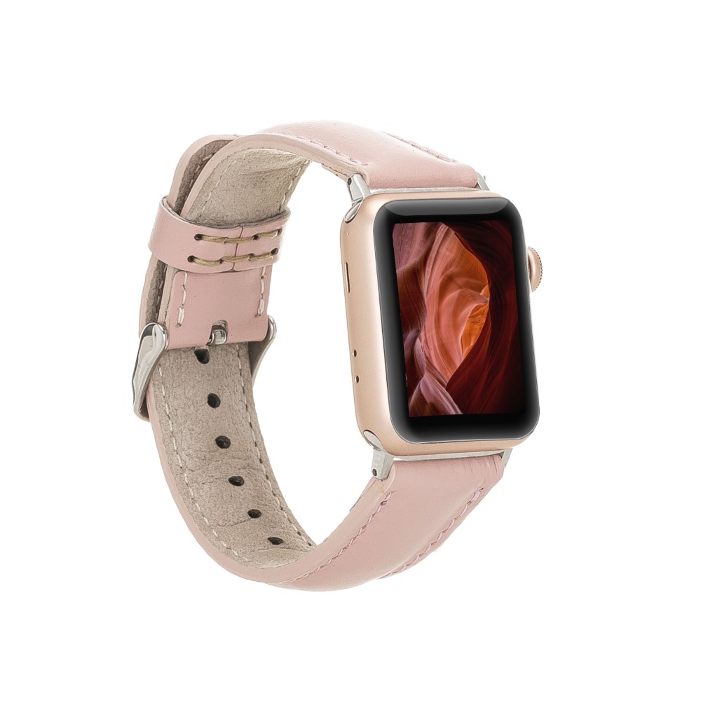 Apple Watch Uyumlu Deri̇ Kordon 42-44-45Mm Nu2 Pembe