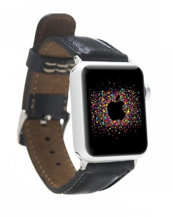 Apple Watch Uyumlu Deri̇ Kordon 42-44-45Mm Rst1 Si̇yah