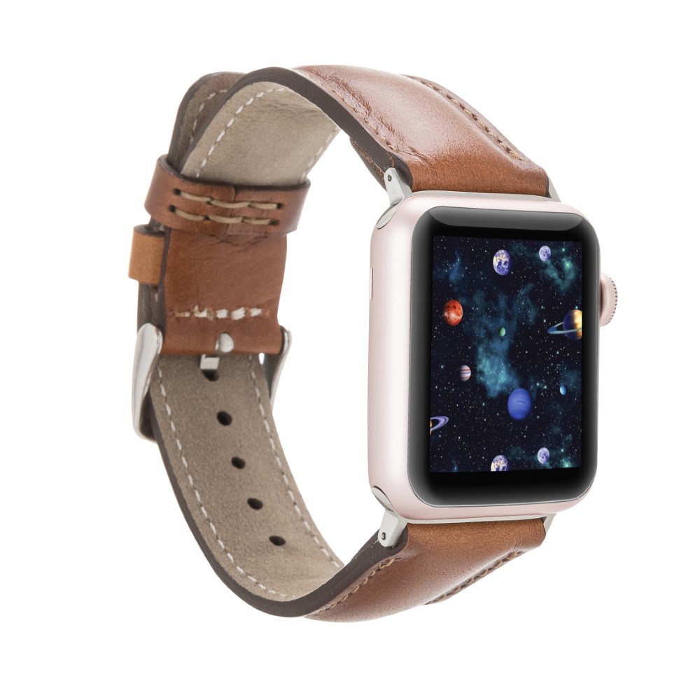 Apple Watch Uyumlu Deri̇ Kordon 42-44-45Mm Rst2Ef Taba