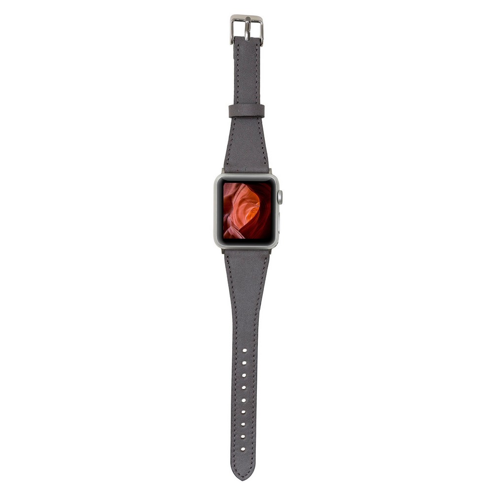Apple Watch Uyumlu Deri̇ Kordon 42-44-45Mm Sli̇m Rst9 Gri̇