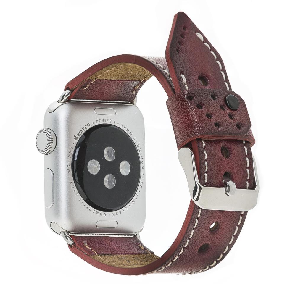 Apple Watch Uyumlu Deri̇ Kordon 42-44-45Mm Sm25 Bordo