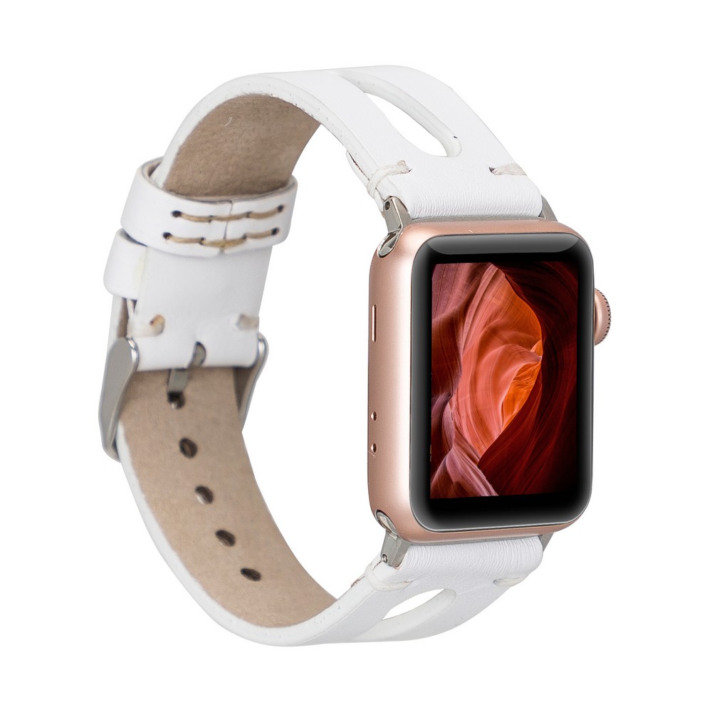 Apple Watch Uyumlu Deri̇ Kordon Ba2 42-44-45Mm F3 Beyaz