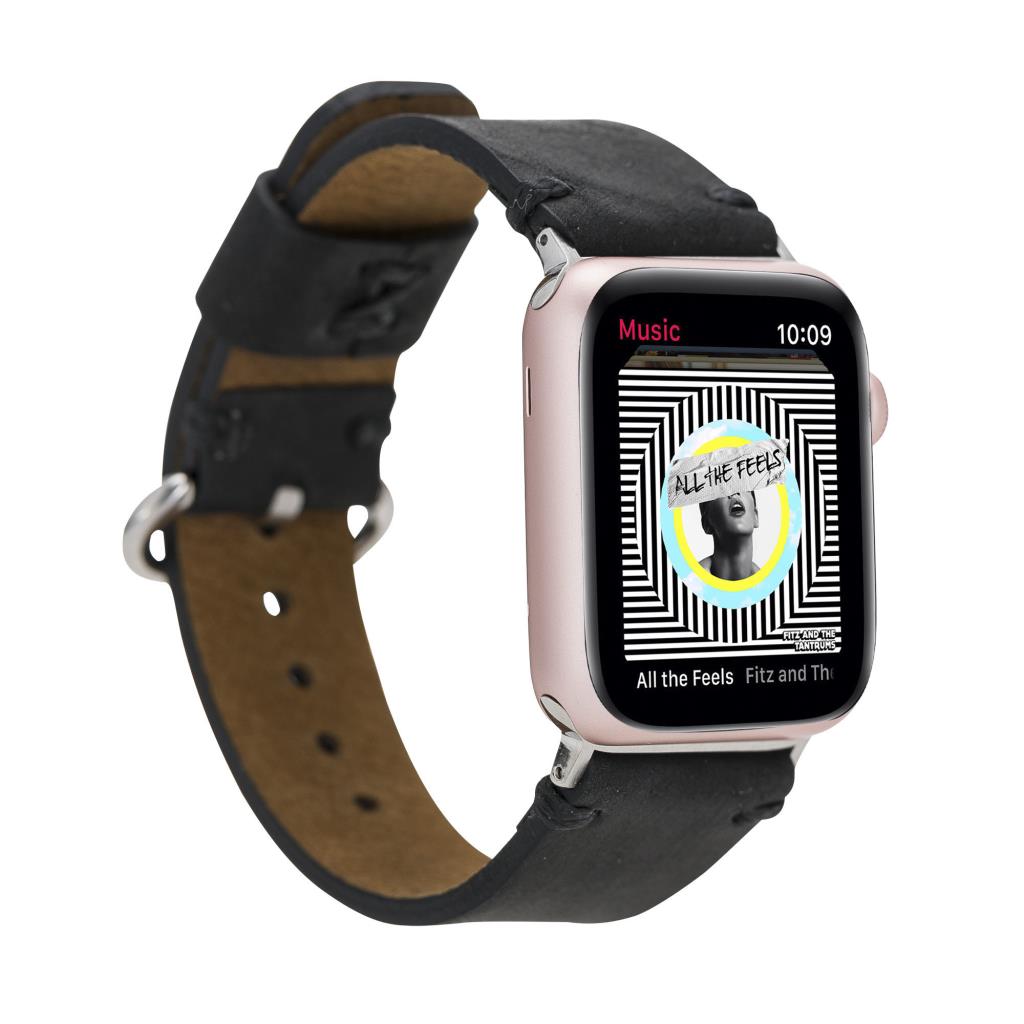 Apple Watch Uyumlu Deri̇ Kordon Orfe 42-44-45Mm G1 Si̇yah