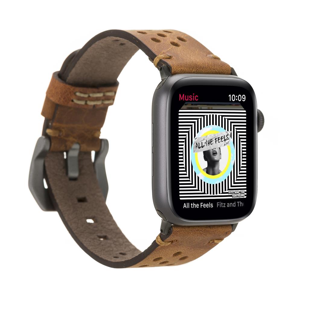 Apple Watch Uyumlu Deri̇ Kordon Vi̇go 42-44-45Mm G19 Taba