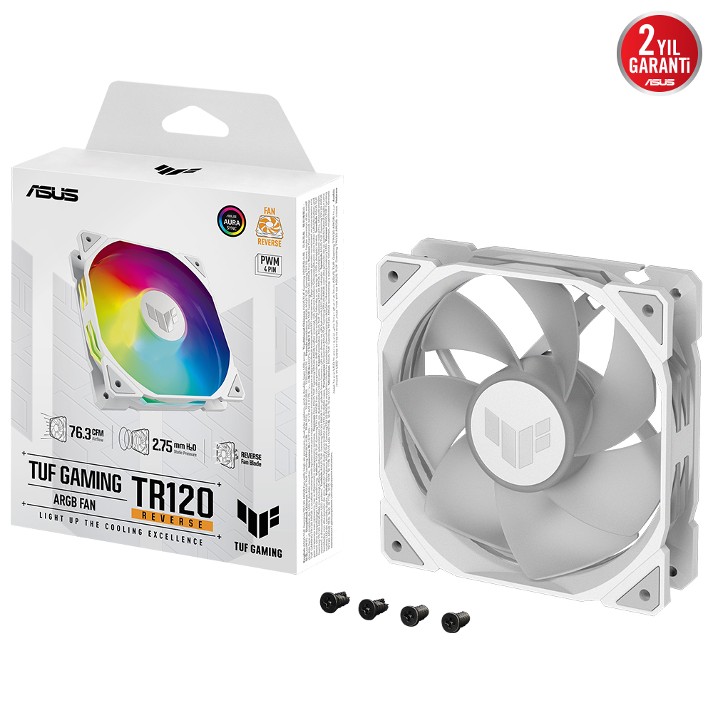 Asus Tuf Tr120 120Mm Argb Reverse Beyaz Kasa Fanı