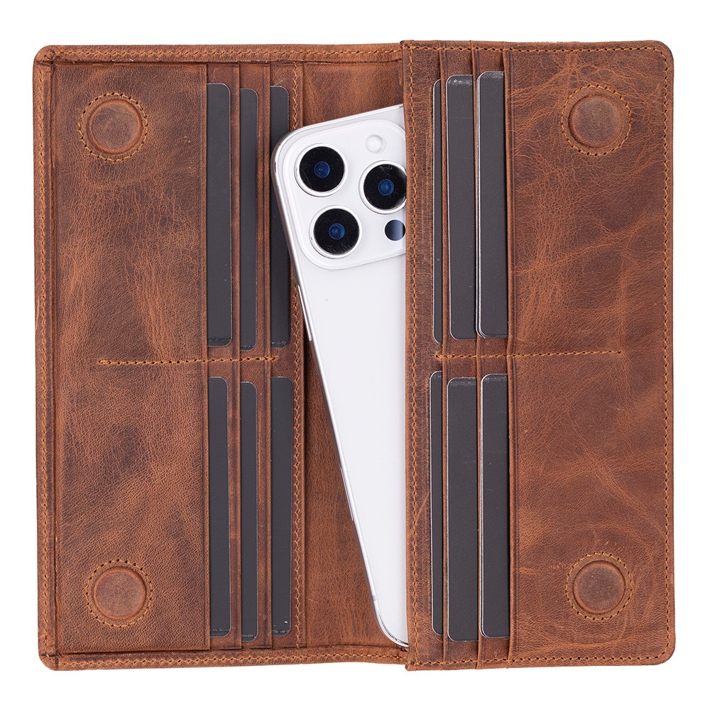 Aura Haki̇ki̇ Deri̇, El Yapımı, Telefon Bölmeli̇, Kadın Cüzdanı, Açık Kahve