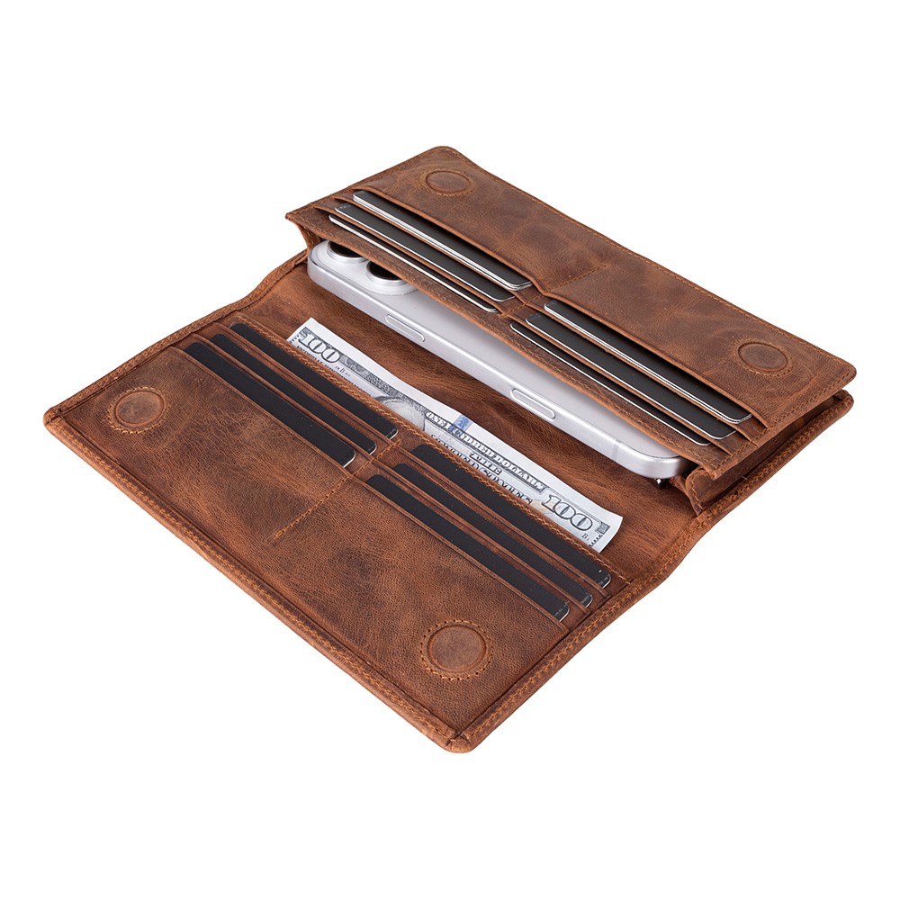 Aura Haki̇ki̇ Deri̇, El Yapımı, Telefon Bölmeli̇, Kadın Cüzdanı, Açık Kahve