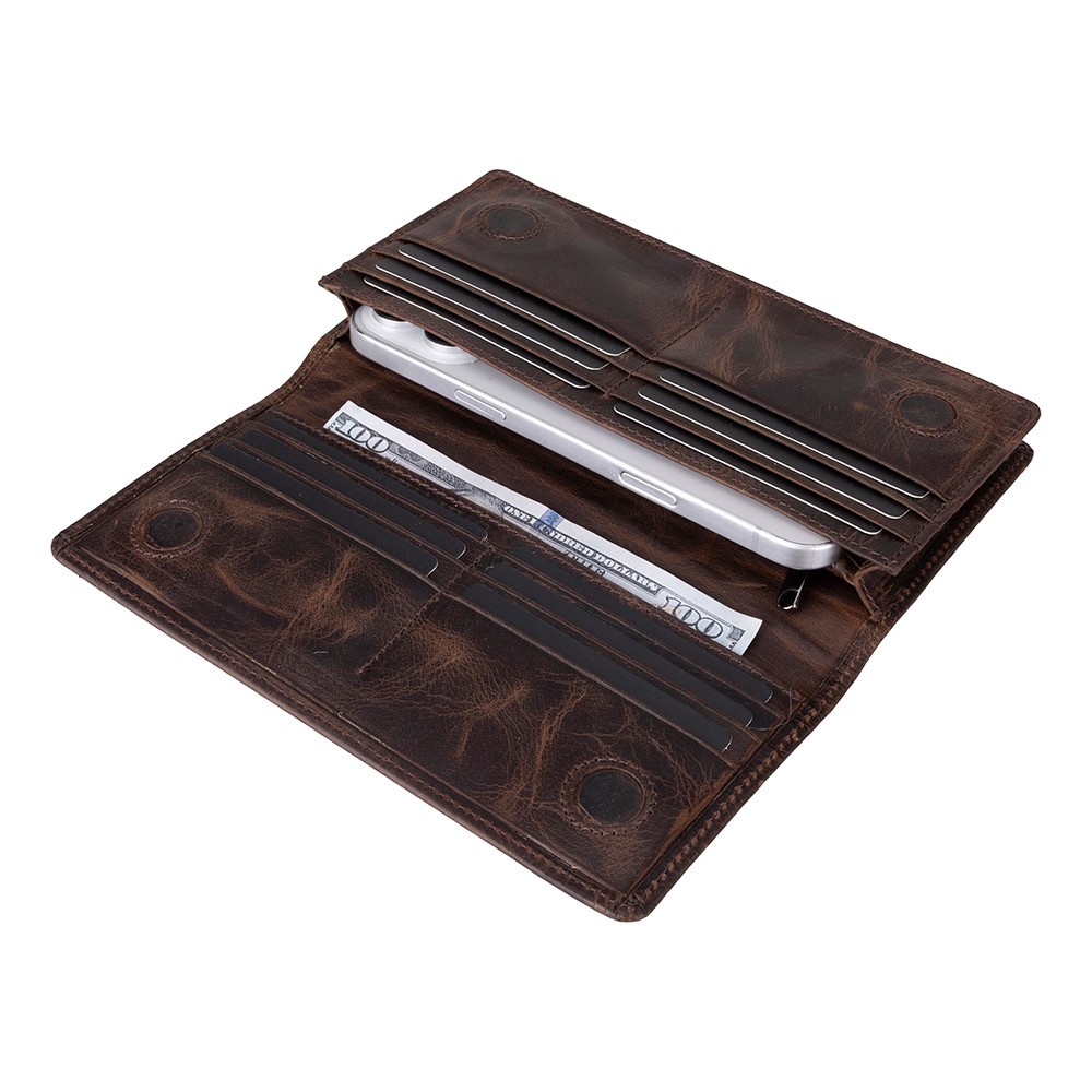 Aura Haki̇ki̇ Deri̇, El Yapımı, Telefon Bölmeli̇, Kadın Cüzdanı, Koyu Kahve