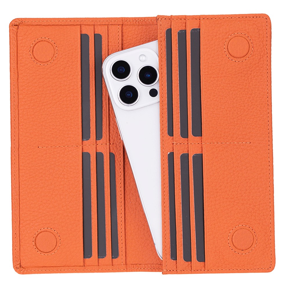 Aura Haki̇ki̇ Deri̇, El Yapımı, Telefon Bölmeli̇, Kadın Cüzdanı, Portakal Renk