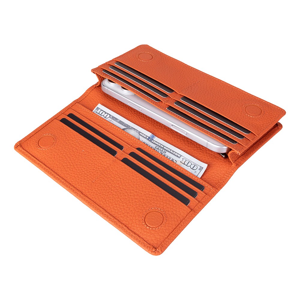 Aura Haki̇ki̇ Deri̇, El Yapımı, Telefon Bölmeli̇, Kadın Cüzdanı, Portakal Renk