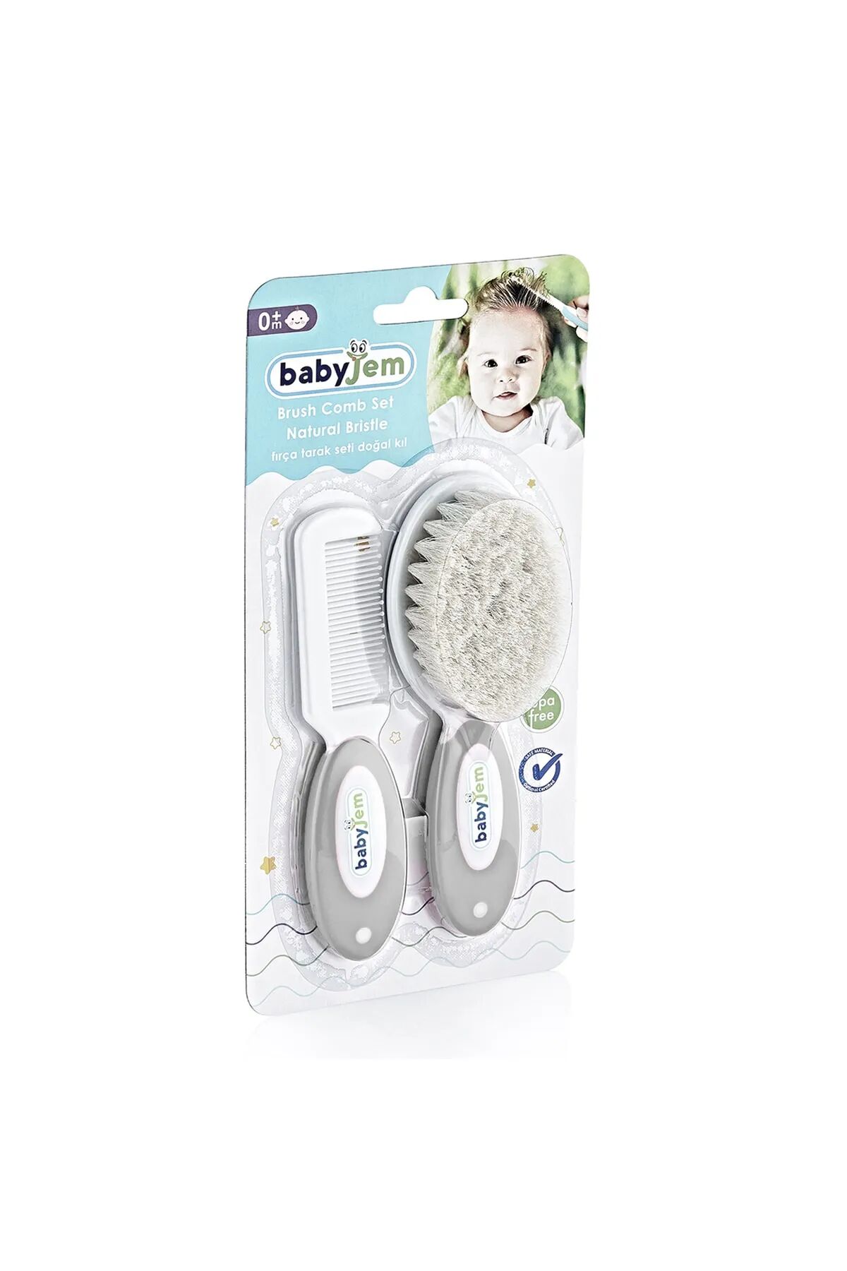 Babyjem Doğal Kıl Fırça Tarak Seti̇ 519 Gri̇