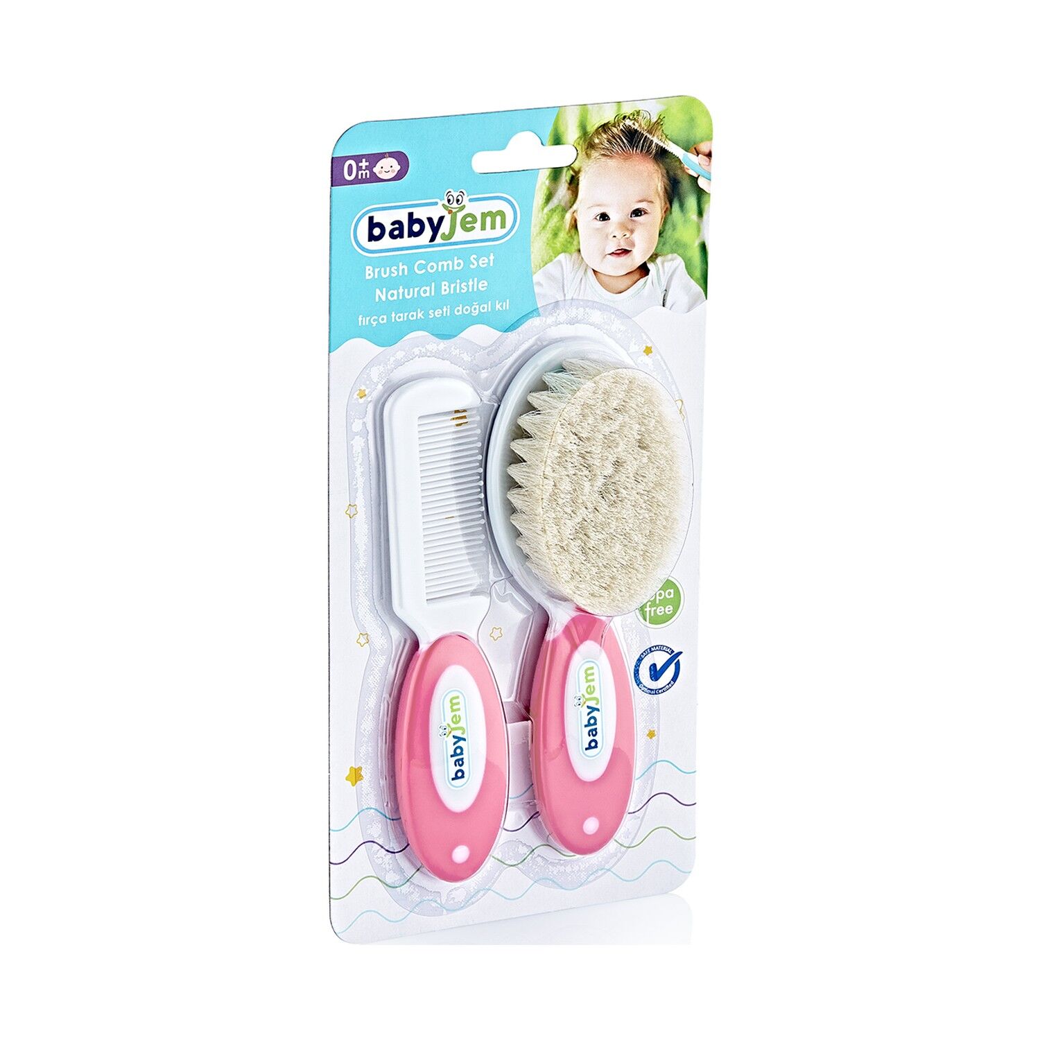 Babyjem Doğal Kıl Fırça Tarak Seti̇ 519 Pembe