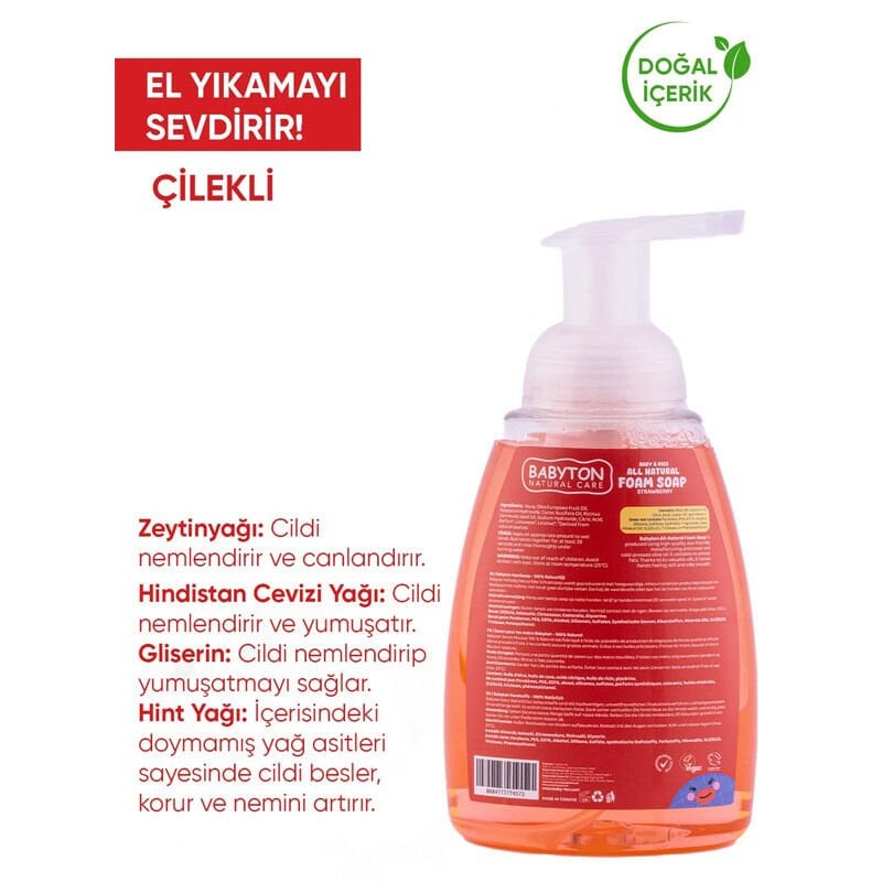 Babyton Çocuklar İçi̇n Doğal Köpük Sabun Çi̇lek