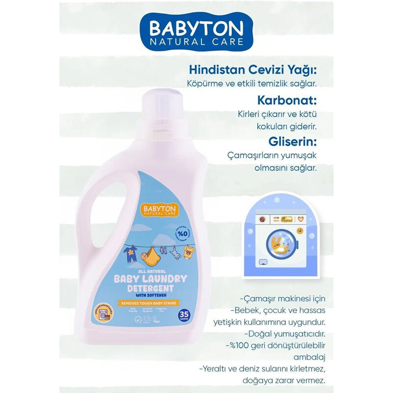 Babyton Doğal Bebek Çamaşır Sabunu Bi̇tki̇sel Deterjan 1000 Ml