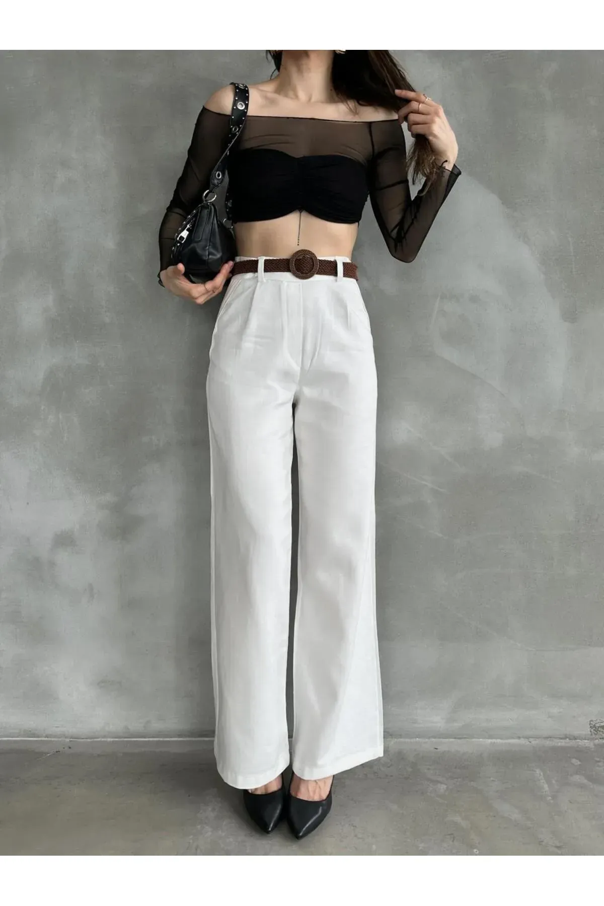 Beli̇ Kemerli̇  Pantolon - Beyaz