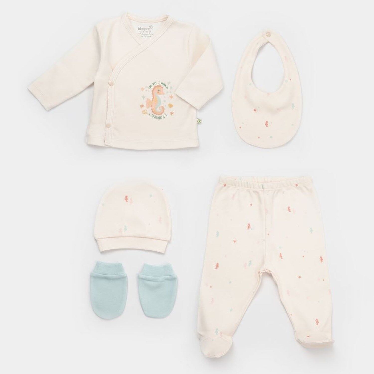 Bi̇baby Bi̇organi̇c Save The Seahorse 5 Li̇ Hastane Çıkış Seti̇ 62340 Bej-Mi̇nt