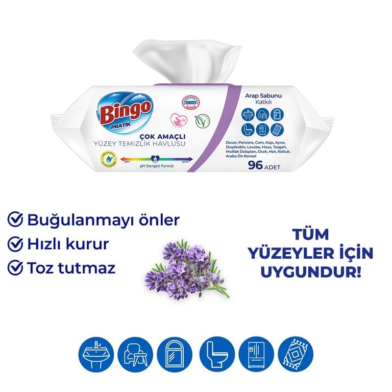 Bi̇ngo Yüzey Temi̇zli̇k Havlusu 96 Adet Arap Sabunlu