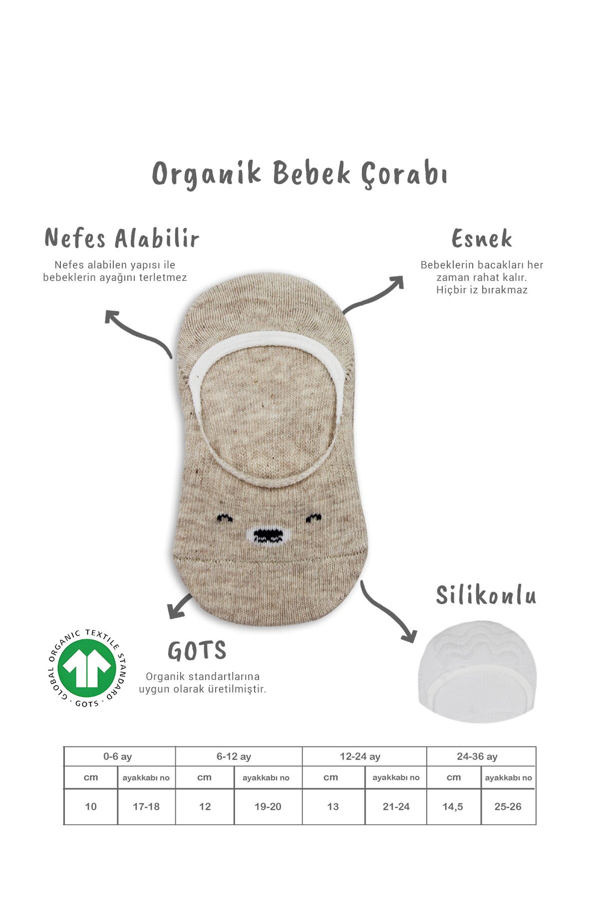 Bi̇style 2 Li̇ Babet Cute Face Penye Çorap 30103 Bej Beyaz